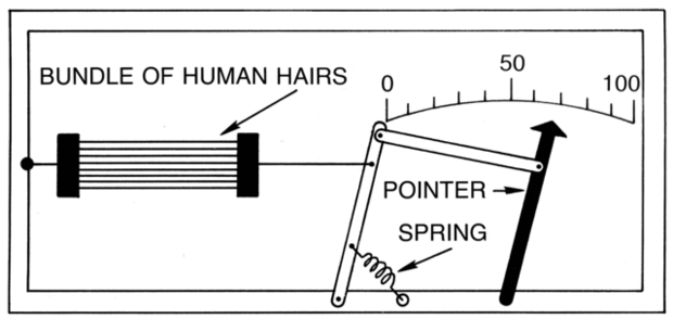 Diagram with human hair bundle, spring, and pointer